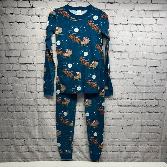 Hanna Andersson Other - Hanna Andersson Kids Blue Santa Pajamas set Sz 169 cm US 14 organic cotton nwot